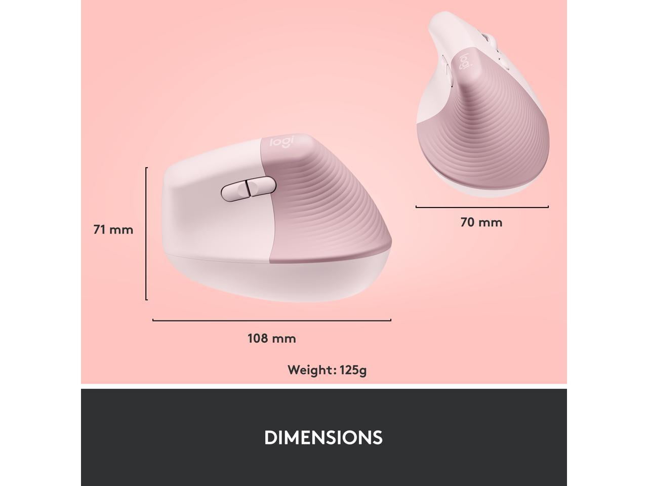 LOGITECH LIFT VERTICAL ERGONOMIC WIRELESS MOUSE LOGI BOLT USB RECEIVER QUIET CLICKS 4 BUTTONS WINDOWS MACOS IPADOS LAPTOP PC ROSE