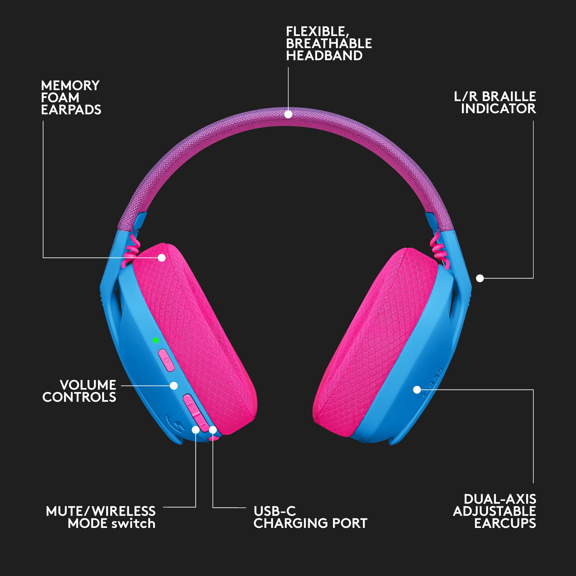 LOGITECH G435 LIGHTSPEED WIRELESS GAMING HEADSET BLUE RASPBERRY
