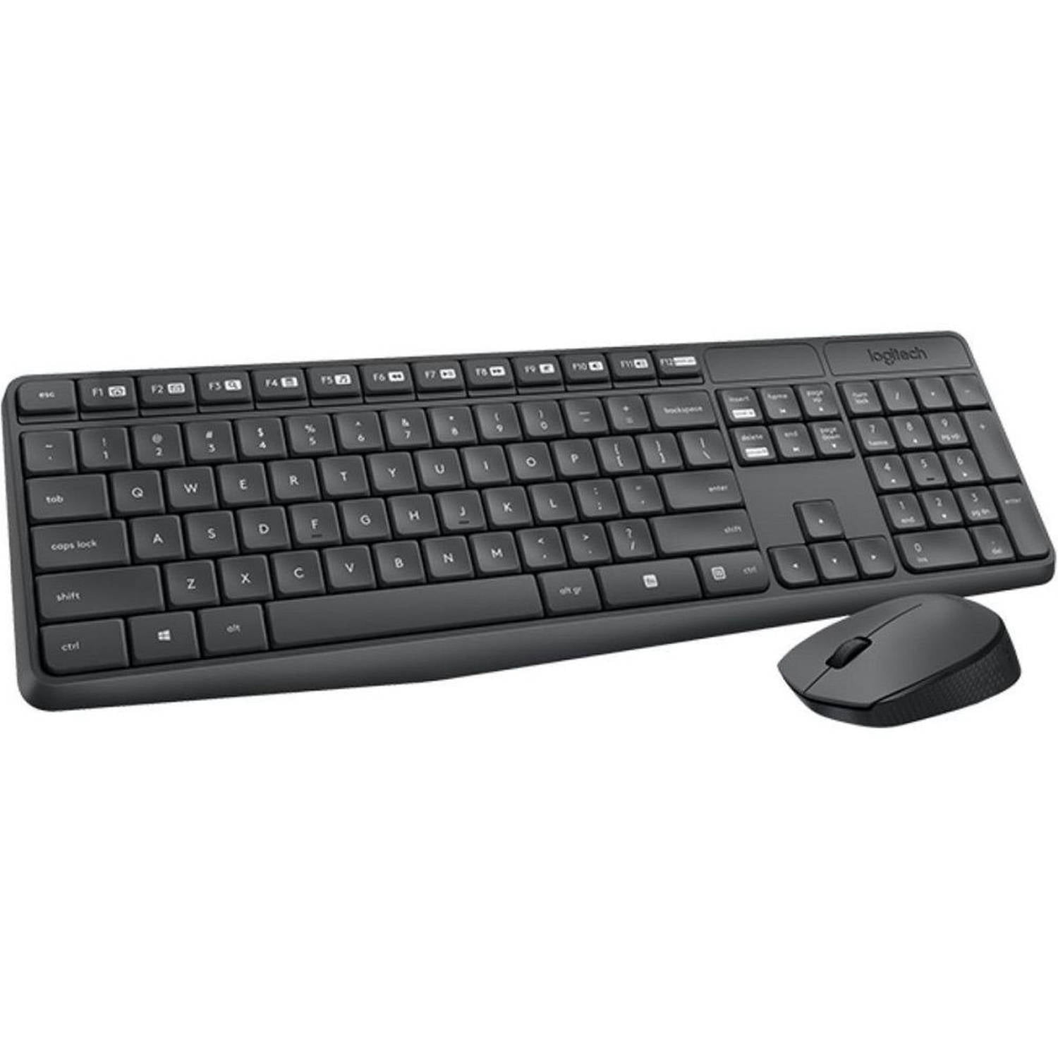 LOGITECH MK235 WIRELESS KEYBOARD MOUSE COMBO WINDOWS 2.4 GHZ USB RECEIVER 15 FN KEYS LONG BATTERY LIFE PC LAPTOP COMPATIBLE