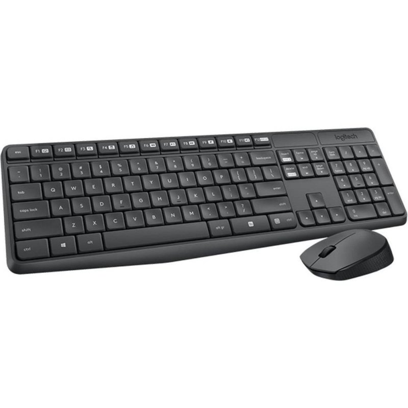 LOGITECH MK235 WIRELESS KEYBOARD MOUSE COMBO WINDOWS 2.4 GHZ USB RECEIVER 15 FN KEYS LONG BATTERY LIFE PC LAPTOP COMPATIBLE