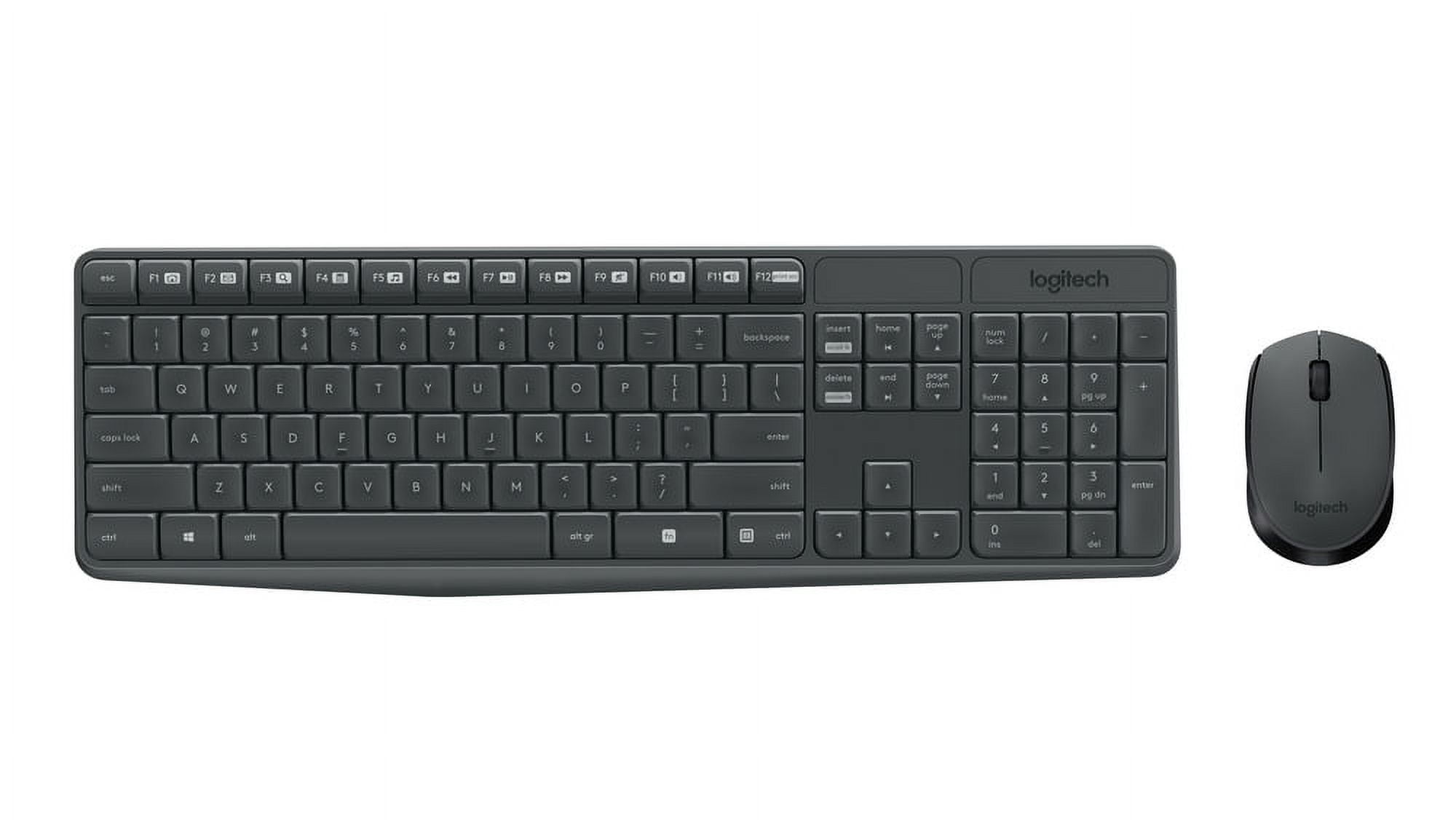 LOGITECH MK235 WIRELESS KEYBOARD MOUSE COMBO WINDOWS 2.4 GHZ USB RECEIVER 15 FN KEYS LONG BATTERY LIFE PC LAPTOP COMPATIBLE