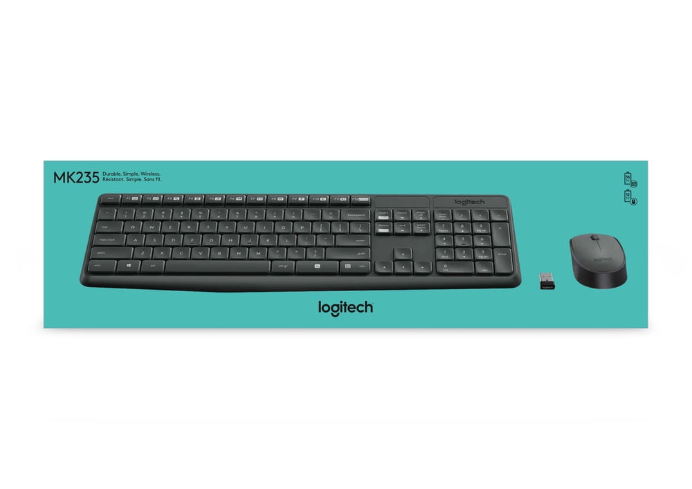 LOGITECH MK235 WIRELESS KEYBOARD MOUSE COMBO WINDOWS 2.4 GHZ USB RECEIVER 15 FN KEYS LONG BATTERY LIFE PC LAPTOP COMPATIBLE