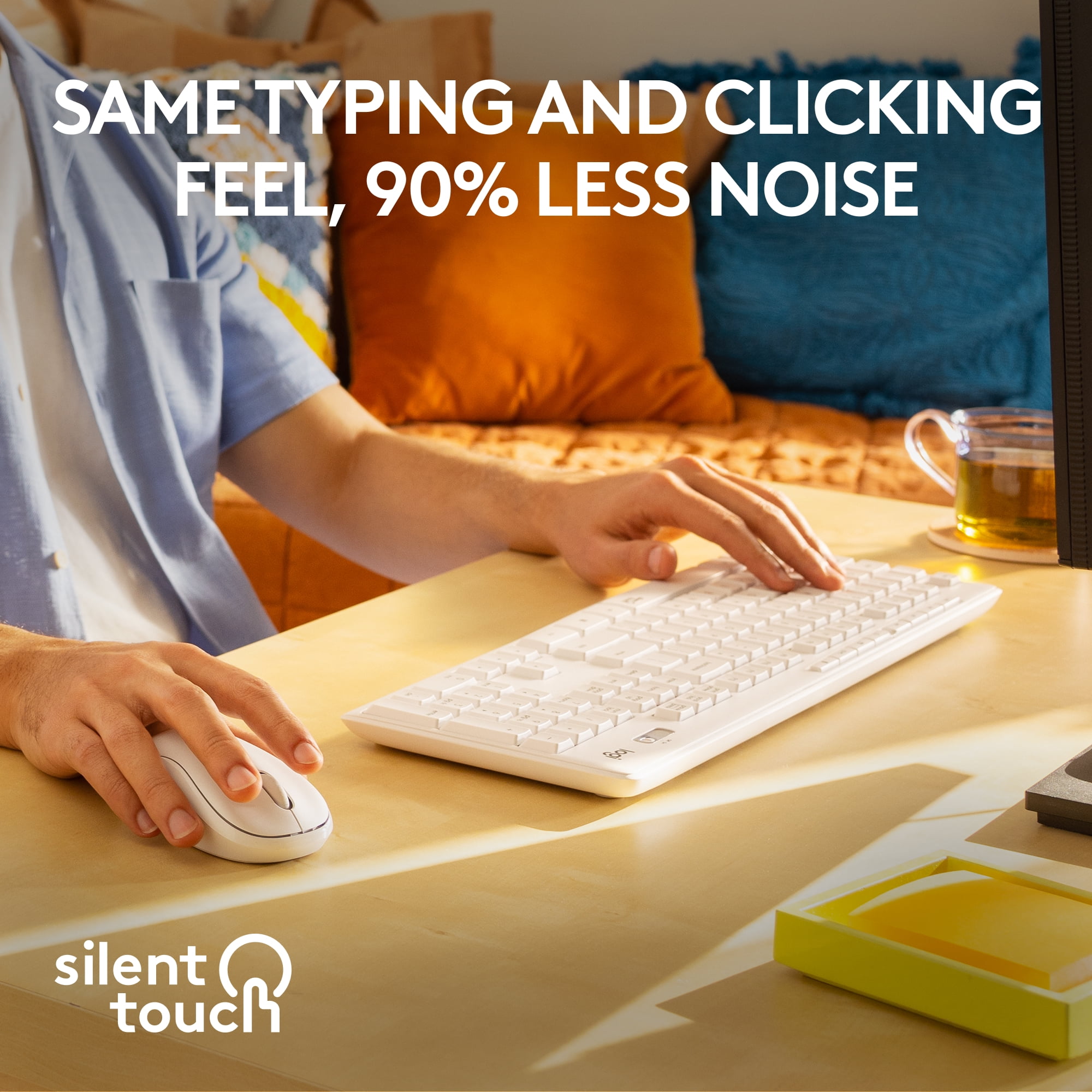 LOGITECH MK295 SILENT WIRELESS KEYBOARD MOUSE COMBO WITH 90% LESS NOISE 2.4 GHZ OFF-WHITE