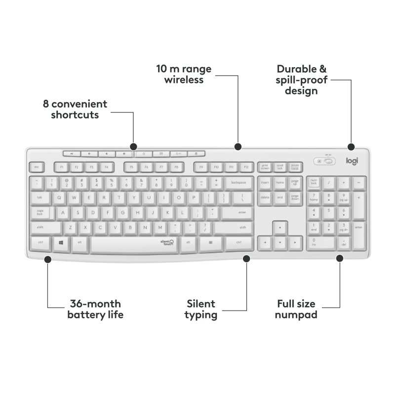 LOGITECH MK295 SILENT WIRELESS KEYBOARD MOUSE COMBO WITH 90% LESS NOISE 2.4 GHZ OFF-WHITE
