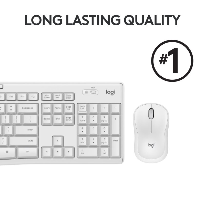 LOGITECH MK295 SILENT WIRELESS KEYBOARD MOUSE COMBO WITH 90% LESS NOISE 2.4 GHZ OFF-WHITE