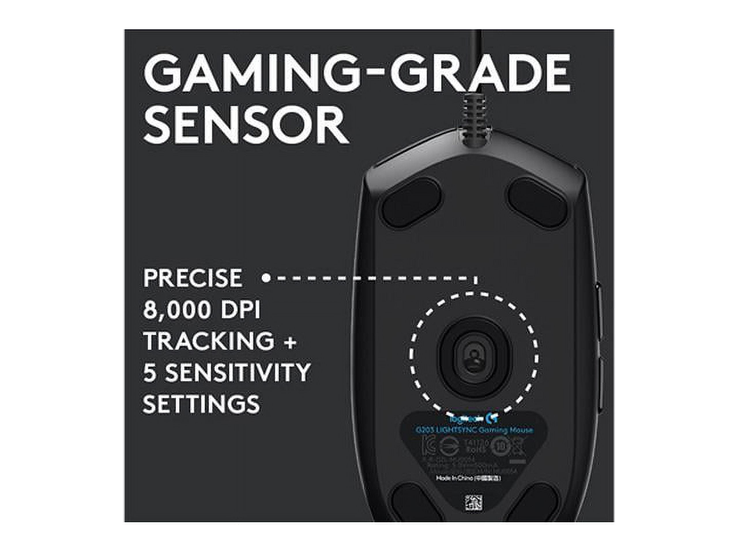 LOGITECH G203 WIRED GAMING MOUSE 8000 DPI RAINBOW OPTIC LIGHTSYNC RGB 6 PROGRAMMABLE BUTTONS MEMORY SCREEN MAPPING PC MAC LAPTOP COMPATIBLE BLACK