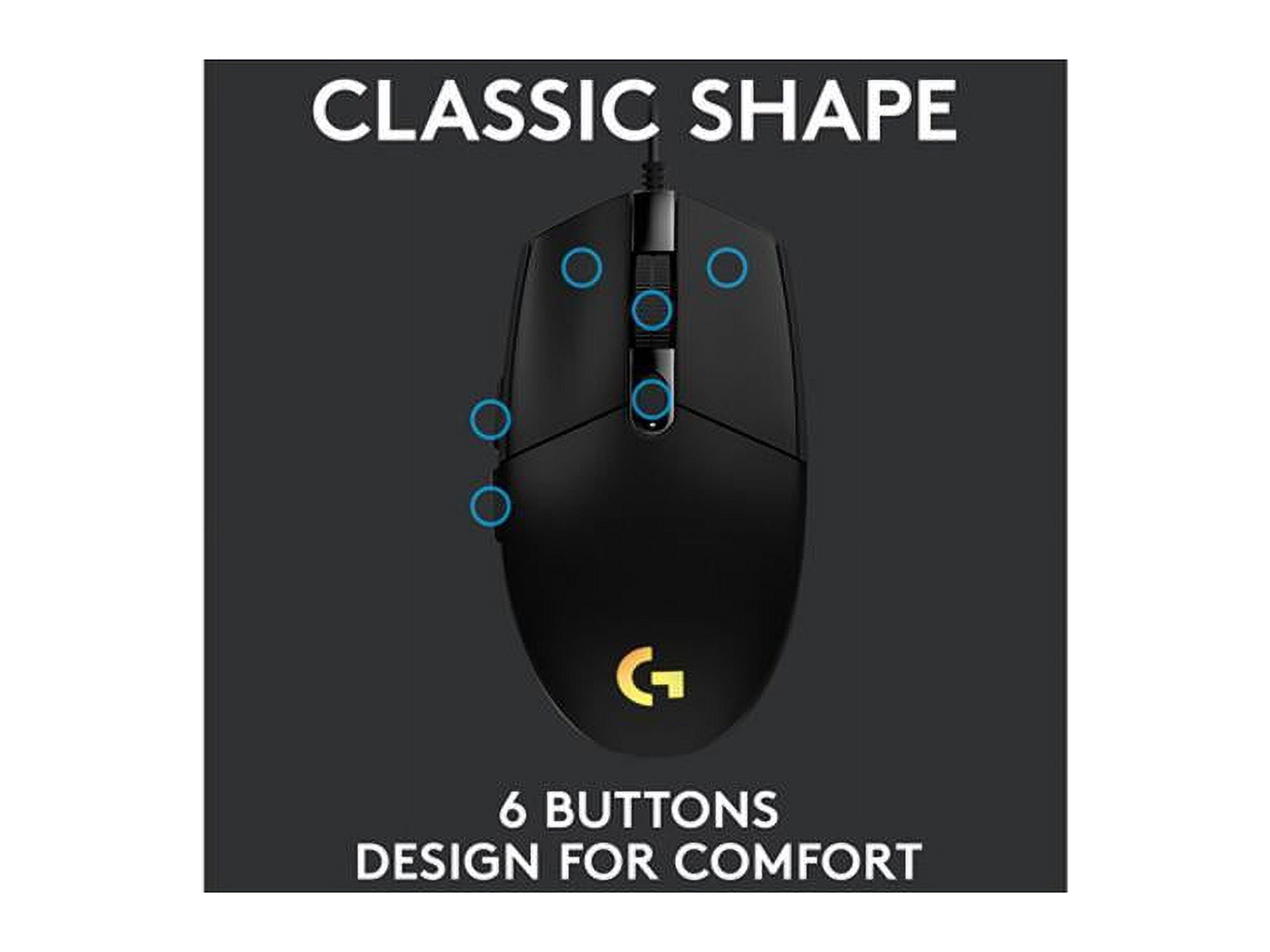 LOGITECH G203 WIRED GAMING MOUSE 8000 DPI RAINBOW OPTIC LIGHTSYNC RGB 6 PROGRAMMABLE BUTTONS MEMORY SCREEN MAPPING PC MAC LAPTOP COMPATIBLE BLACK