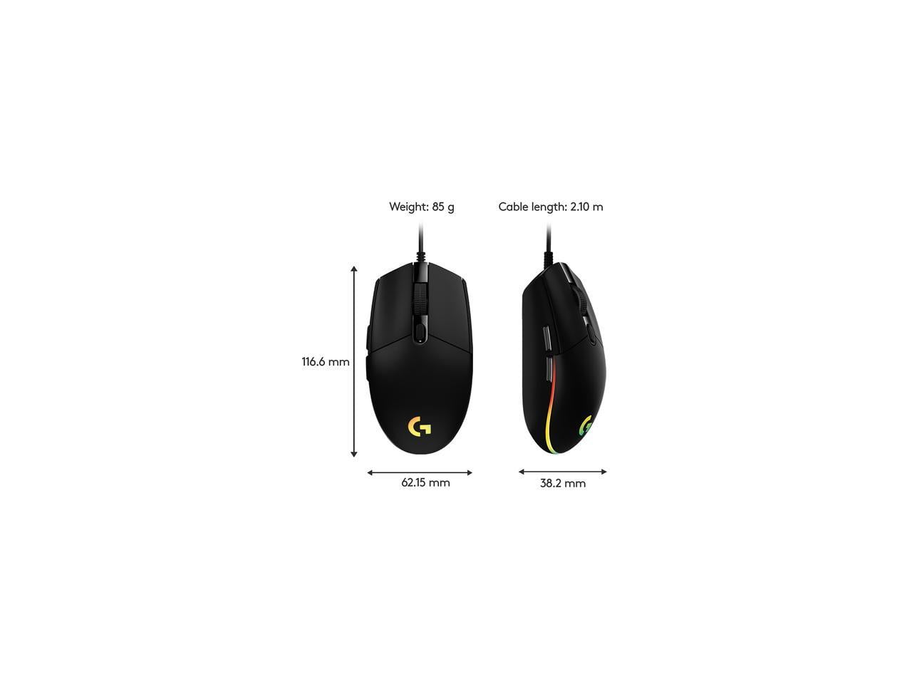 LOGITECH G203 WIRED GAMING MOUSE 8000 DPI RAINBOW OPTIC LIGHTSYNC RGB 6 PROGRAMMABLE BUTTONS MEMORY SCREEN MAPPING PC MAC LAPTOP COMPATIBLE BLACK