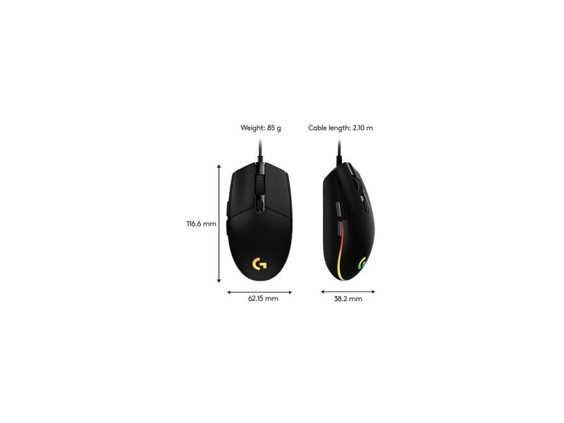 LOGITECH G203 WIRED GAMING MOUSE 8000 DPI RAINBOW OPTIC LIGHTSYNC RGB 6 PROGRAMMABLE BUTTONS MEMORY SCREEN MAPPING PC MAC LAPTOP COMPATIBLE BLACK