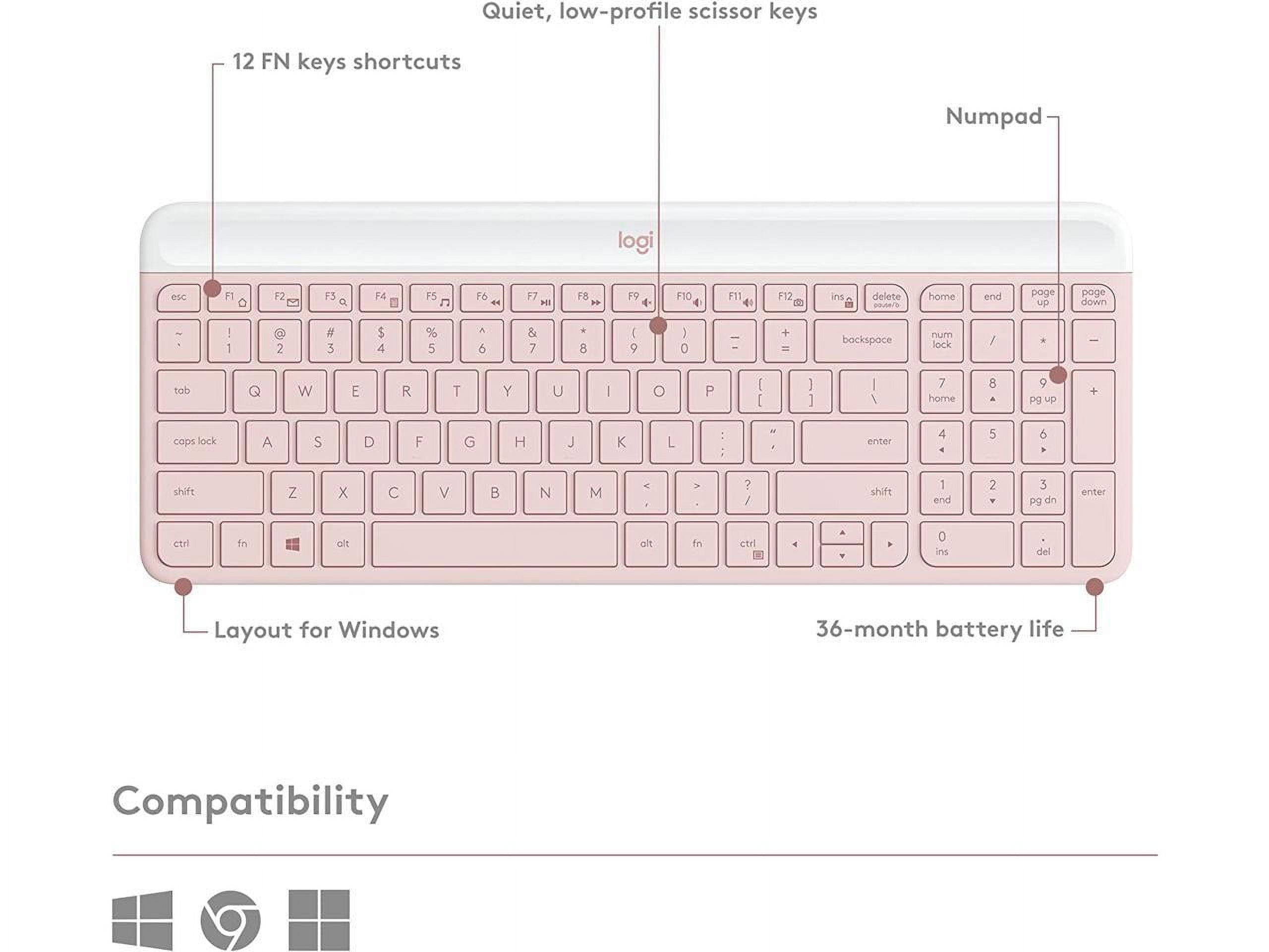 LOGITECH MK470 SLIM ROSE WIRELESS KEYBOARD AND MOUSE COMBO