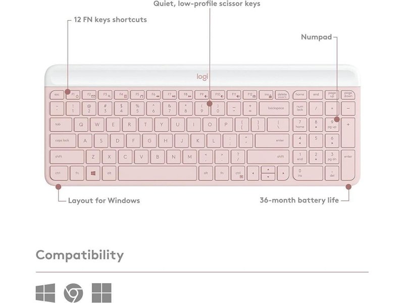 LOGITECH MK470 SLIM ROSE WIRELESS KEYBOARD AND MOUSE COMBO