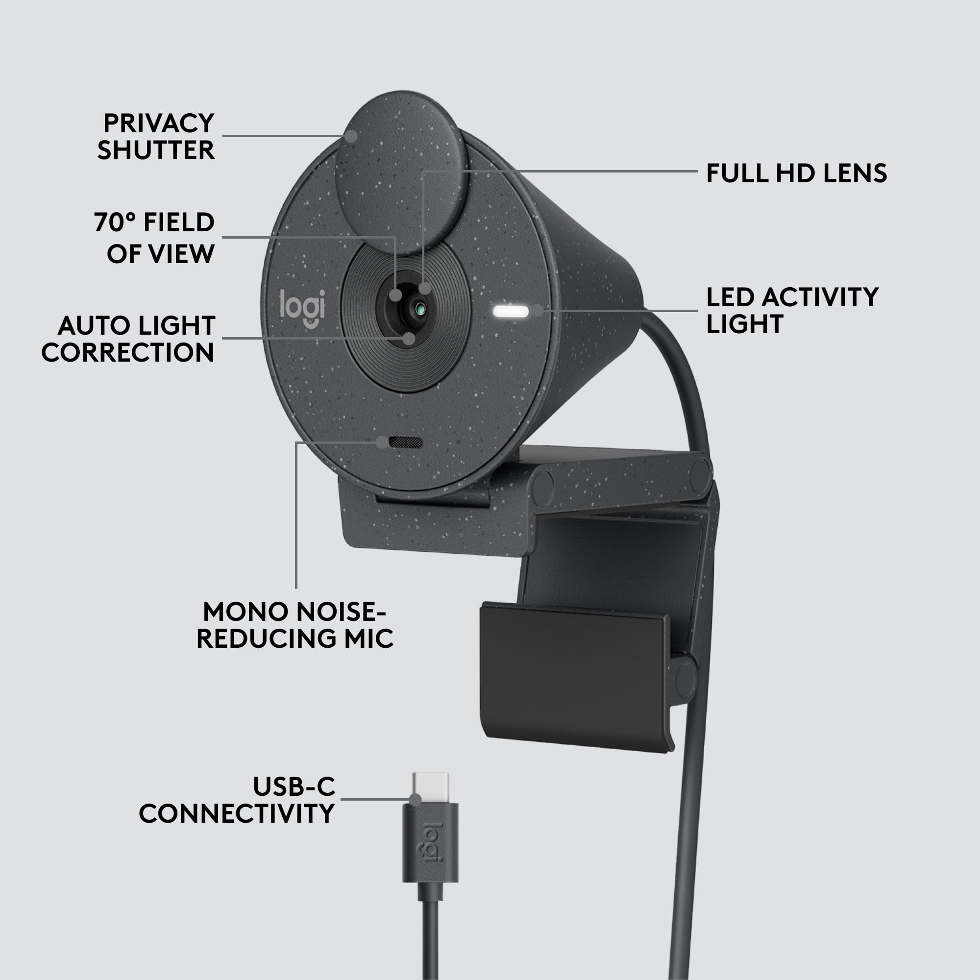 LOGITECH BRIO 1080P WEBCAM AUTO LIGHT CORRECTION PRIVACY SHUTTER USB-C GRAPHITE