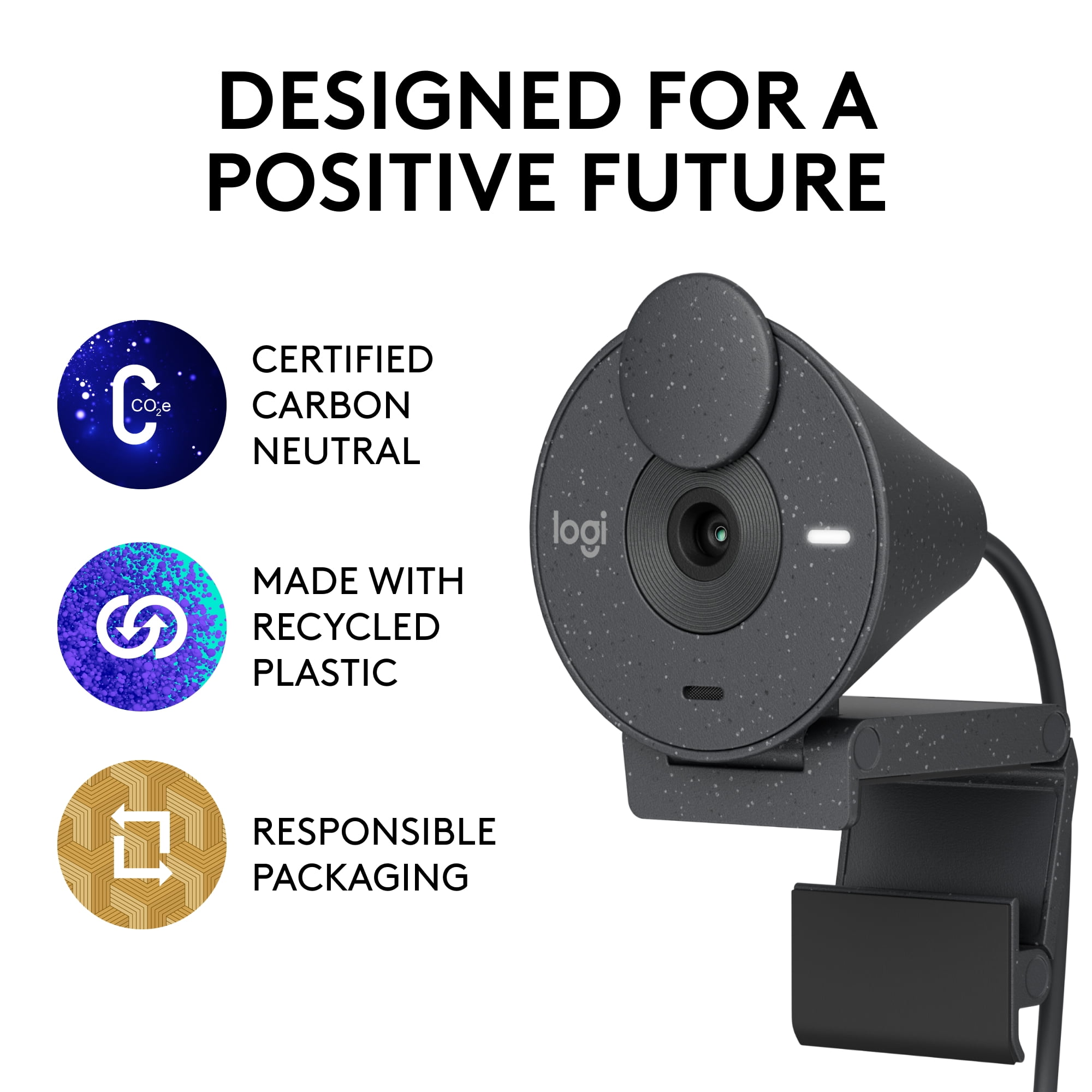 LOGITECH BRIO 1080P WEBCAM AUTO LIGHT CORRECTION PRIVACY SHUTTER USB-C GRAPHITE