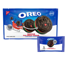OREO FESTIVE RED GREEN CREME CHOCOLATE SANDWICH HOLIDAY COOKIES 14 SNACK PACKS 1 COOKIE EACH