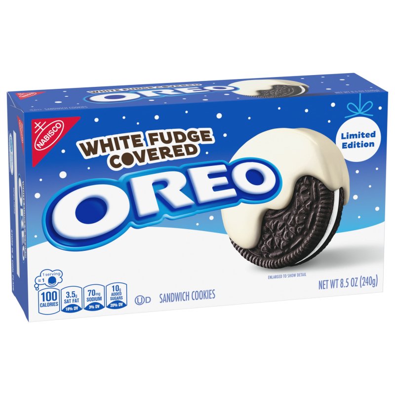 OREO WHITE FUDGE COVERED CHOCOLATE SANDWICH HOLIDAY COOKIES