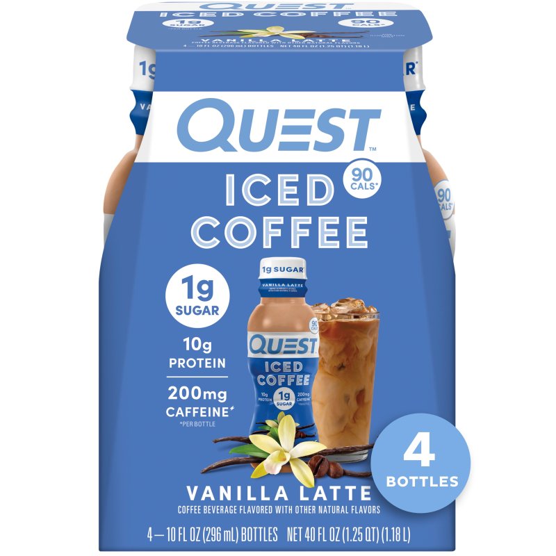 QUEST ICED COFFEE VANILLA LATTE 200MG CAFFEINE 10G PROTEIN 4 COUNT