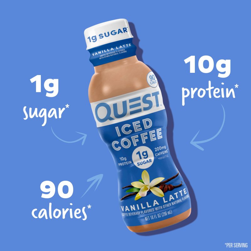 QUEST ICED COFFEE VANILLA LATTE 200MG CAFFEINE 10G PROTEIN 4 COUNT