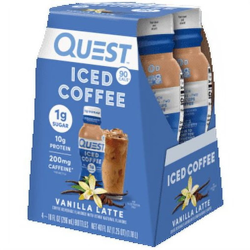 QUEST ICED COFFEE VANILLA LATTE 200MG CAFFEINE 10G PROTEIN 4 COUNT