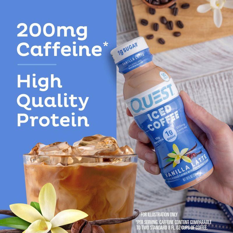 QUEST ICED COFFEE VANILLA LATTE 200MG CAFFEINE 10G PROTEIN 4 COUNT
