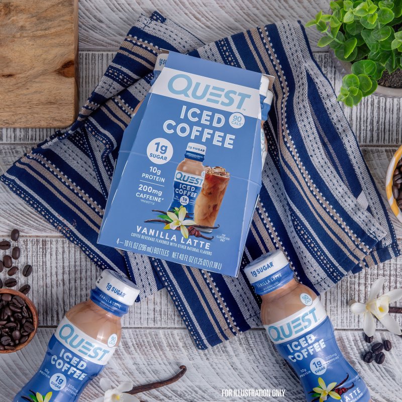 QUEST ICED COFFEE VANILLA LATTE 200MG CAFFEINE 10G PROTEIN 4 COUNT
