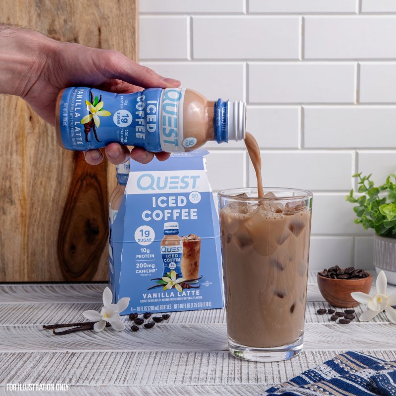 QUEST ICED COFFEE VANILLA LATTE 200MG CAFFEINE 10G PROTEIN 4 COUNT