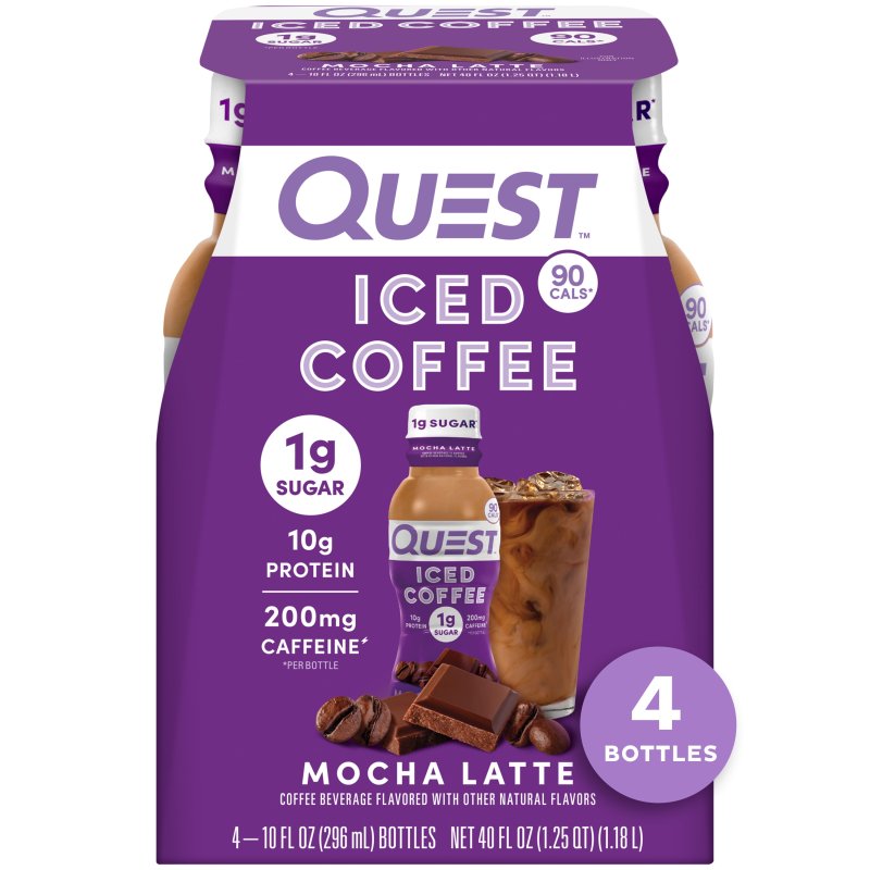 QUEST ICED COFFEE MOCHA LATTE 90 CALORIES 200MG CAFFEINE 4 COUNT