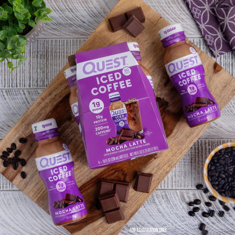 QUEST ICED COFFEE MOCHA LATTE 90 CALORIES 200MG CAFFEINE 4 COUNT