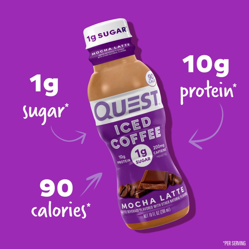 QUEST ICED COFFEE MOCHA LATTE 90 CALORIES 200MG CAFFEINE 4 COUNT