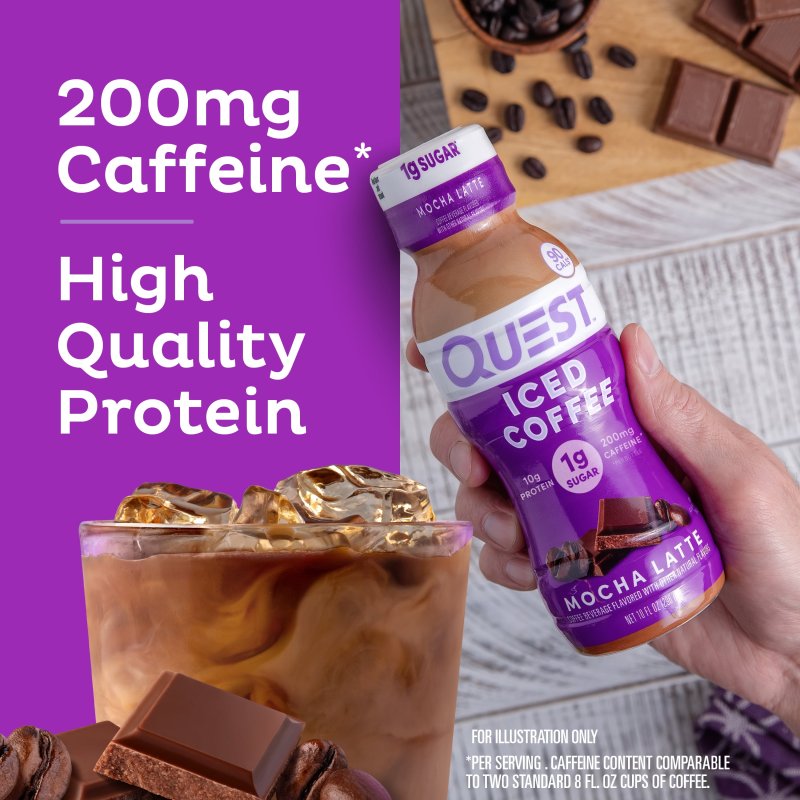 QUEST ICED COFFEE MOCHA LATTE 90 CALORIES 200MG CAFFEINE 4 COUNT