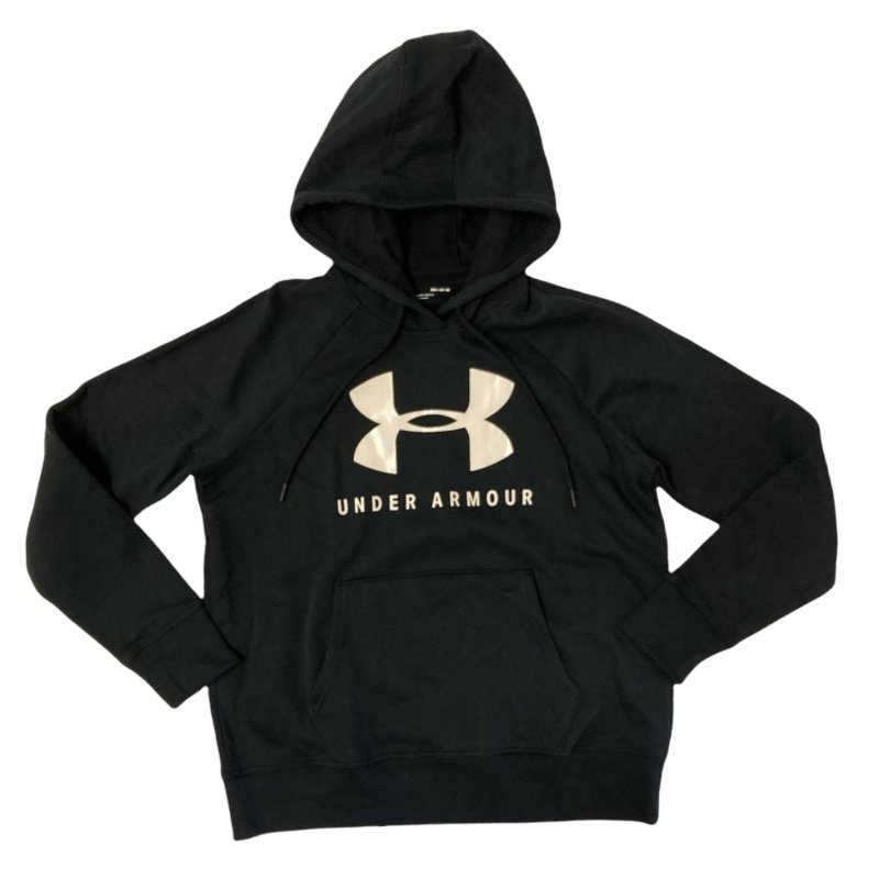 UNDER ARMOUR WOMEN'S UA RIVAL FLEECE SPORTSTYLE GRAPHIC PULLOVER HOODIE BLACK M