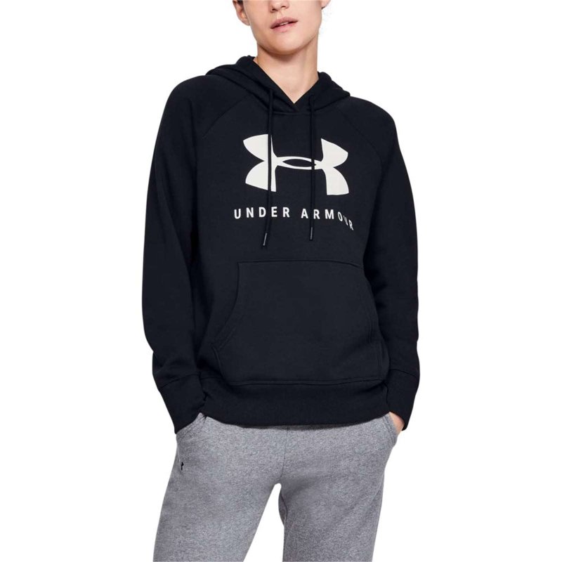 UNDER ARMOUR WOMEN'S UA RIVAL FLEECE SPORTSTYLE GRAPHIC PULLOVER HOODIE BLACK M