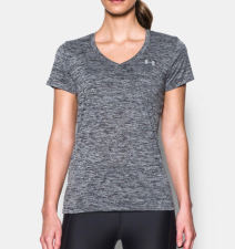 UNDER ARMOUR WOMEN'S UA TECH TWIST V-NECK SHORT SLEEVE ACTIVE T-SHIRT IN BLACK SIZE L