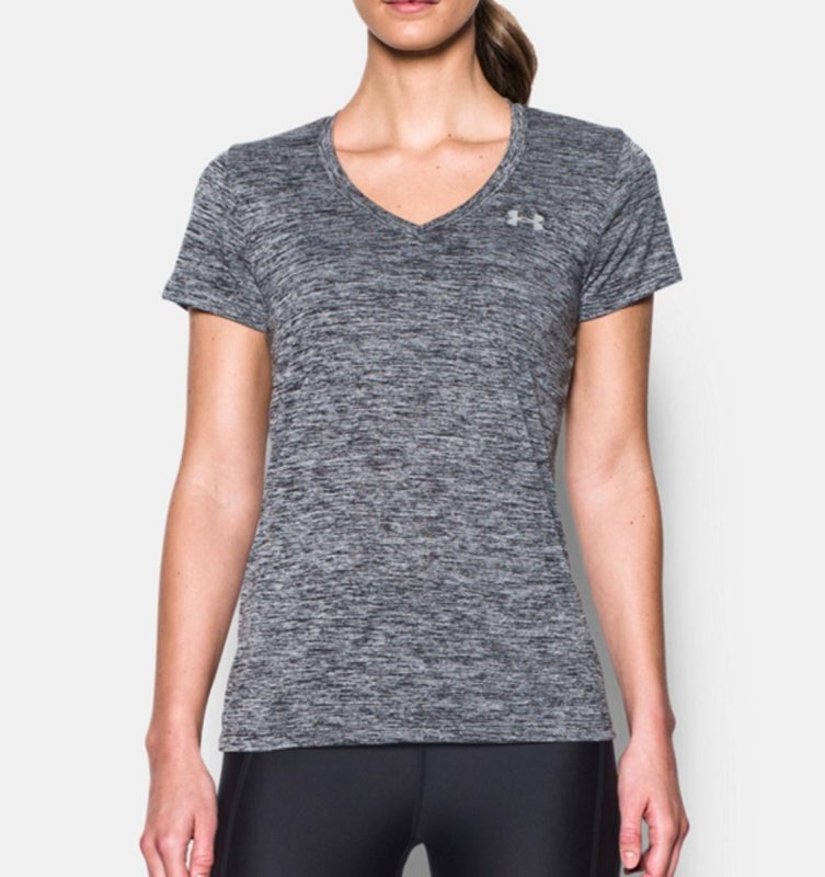 UNDER ARMOUR WOMEN'S UA TECH TWIST V-NECK SHORT SLEEVE ACTIVE T-SHIRT IN BLACK SIZE L