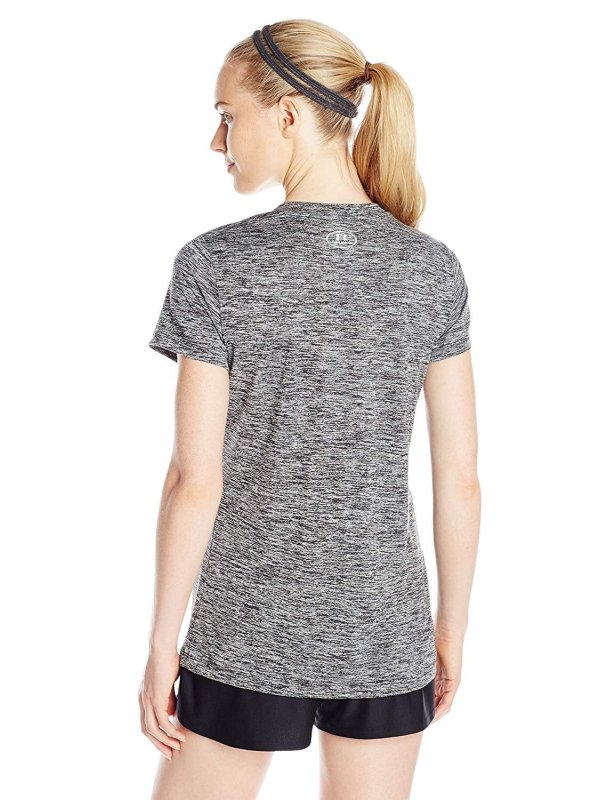 UNDER ARMOUR WOMEN'S UA TECH TWIST V-NECK SHORT SLEEVE ACTIVE T-SHIRT IN BLACK SIZE L