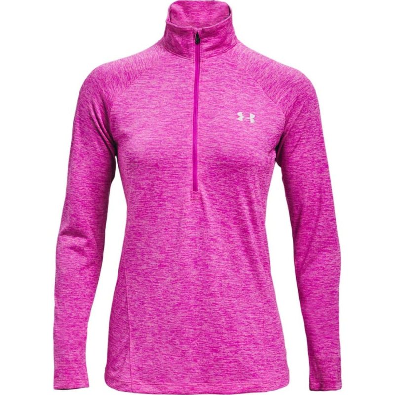 UNDER  ARMOUR WOMEN'S TECH HALF ZIP LONG SLEEVE SHIRT METEOR PINK 660 METALLIC SILVER SIZE S