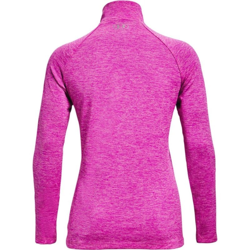 UNDER  ARMOUR WOMEN'S TECH HALF ZIP LONG SLEEVE SHIRT METEOR PINK 660 METALLIC SILVER SIZE S