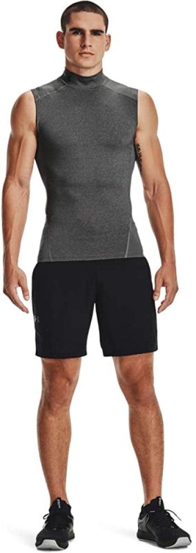 UNDER ARMOUR MENS HEATGEAR COMPRESSION MOCK SLEEVELESS CARBON HEATHER 090 BLACK XX-LARGE.
