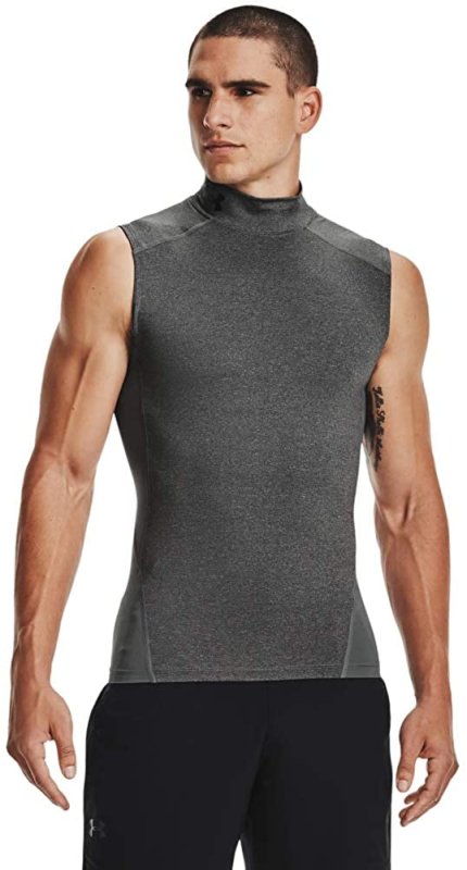 UNDER ARMOUR MENS HEATGEAR COMPRESSION MOCK SLEEVELESS CARBON HEATHER 090 BLACK XX-LARGE.