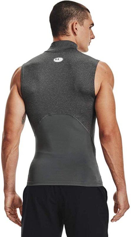UNDER ARMOUR MENS HEATGEAR COMPRESSION MOCK SLEEVELESS CARBON HEATHER 090 BLACK XX-LARGE.