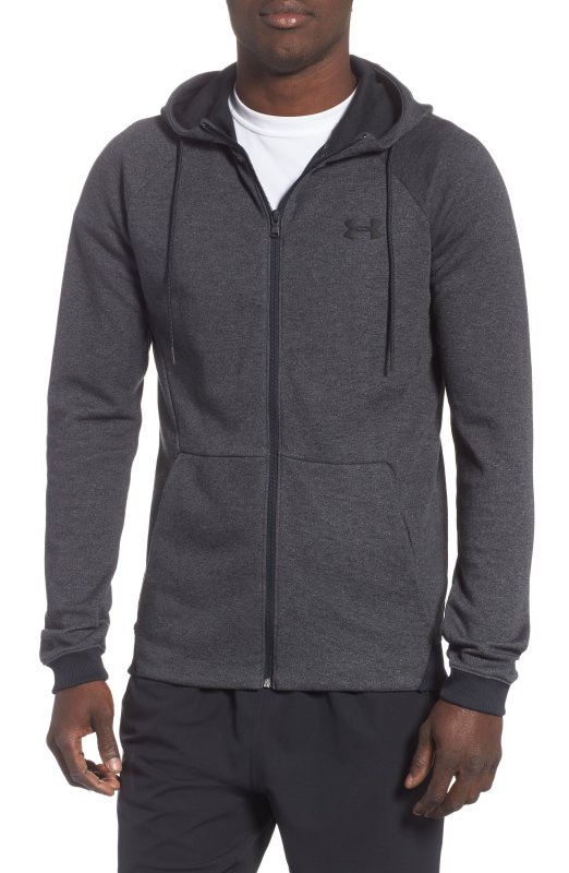UNDER ARMOUR MEN'S BLACK DOUBLE KNIT FULL ZIP SLIM FIT SWEATSHIRT HOODIE