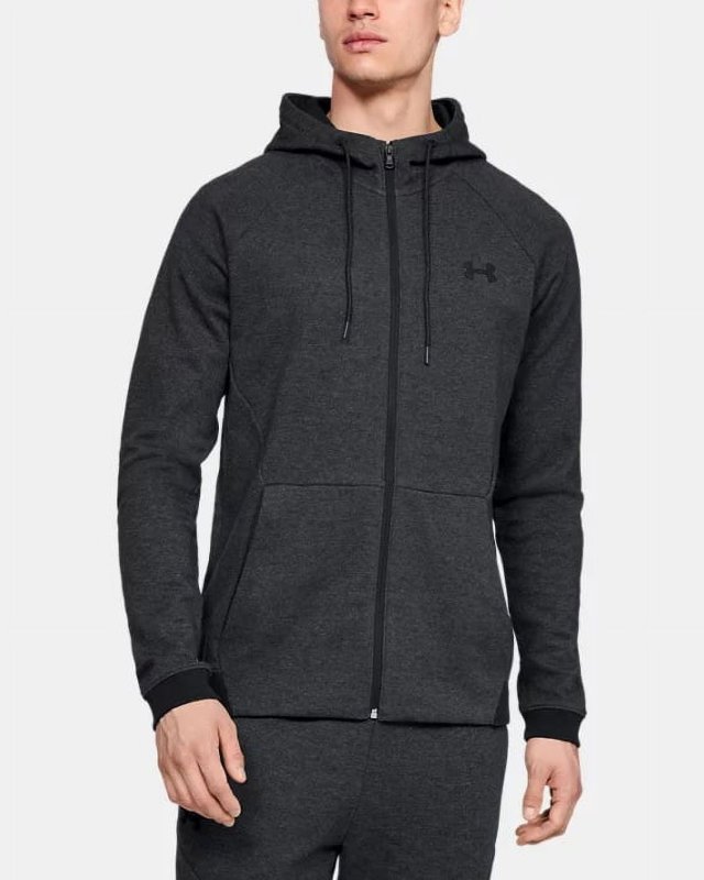 UNDER ARMOUR MEN'S BLACK DOUBLE KNIT FULL ZIP SLIM FIT SWEATSHIRT HOODIE
