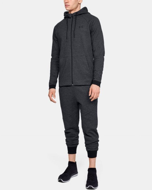 UNDER ARMOUR MEN'S BLACK DOUBLE KNIT FULL ZIP SLIM FIT SWEATSHIRT HOODIE