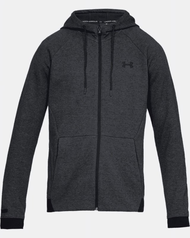 UNDER ARMOUR MEN'S BLACK DOUBLE KNIT FULL ZIP SLIM FIT SWEATSHIRT HOODIE