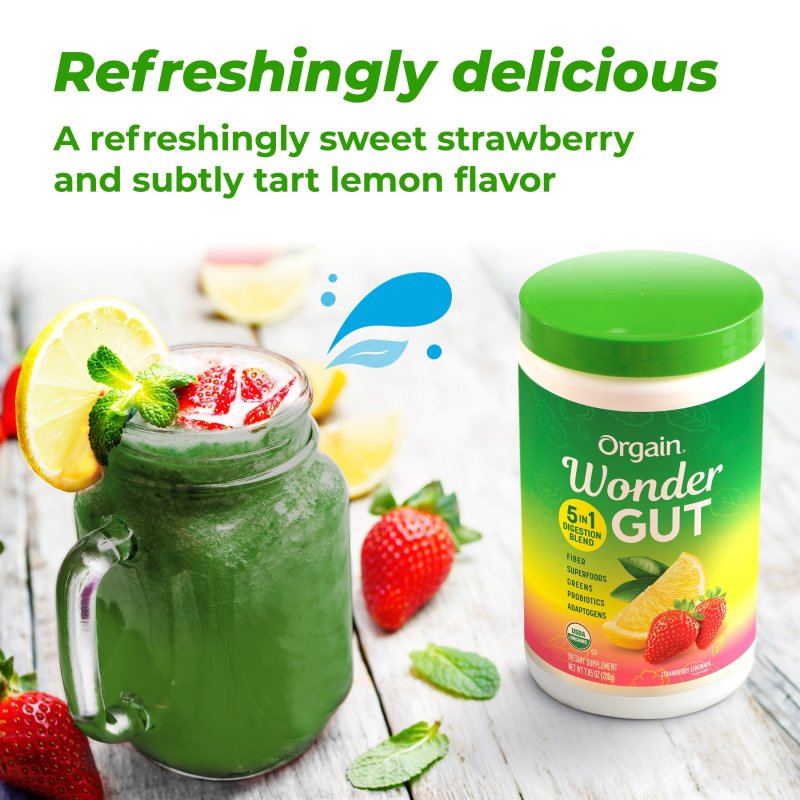ORGAIN VEGAN ORGANIC WONDER GUT FIBER GREENS SUPERFOODS STRAWBERRY LEMONADE 0.44LB