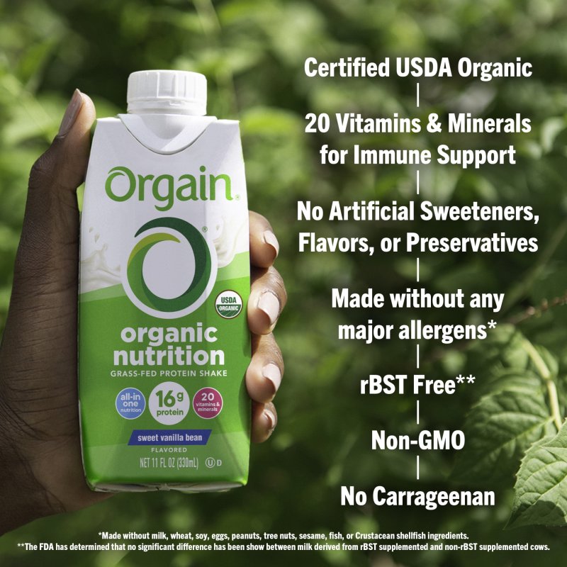 ORGAIN GRASS-FED PROTEIN SHAKE VANILLA BEAN 11OZ 4CT