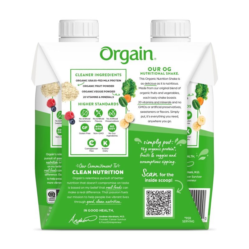 ORGAIN GRASS-FED PROTEIN SHAKE VANILLA BEAN 11OZ 4CT
