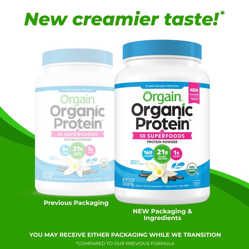 ORGAIN ORGANIC VEGAN 21G PROTEIN 50 SUPERFOODS POWDER PLANT BASED SHAKE VANILLA BEAN 2.02LB