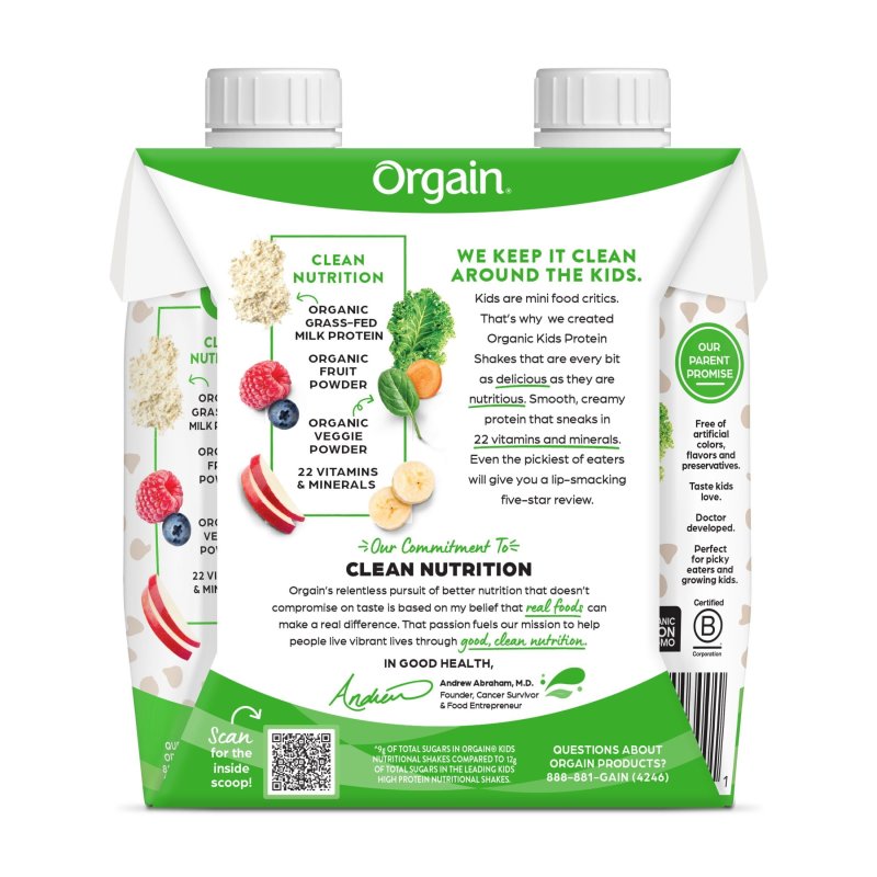 ORGAIN ORGANIC KIDS 8G PROTEIN NUTRITIONAL SHAKE CHOCOLATE 4CT VITAMINS MINERALS A B C D