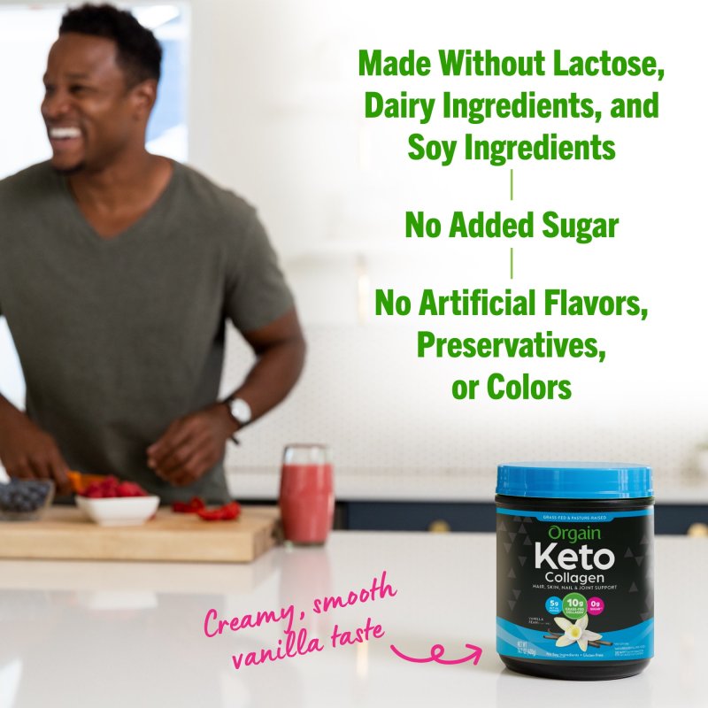 ORGAIN KETO COLLAGEN PROTEIN POWDER WITH GRASS-FED COLLAGEN AND MCT OIL IN VANILLA FLAVOR, 0.88LB