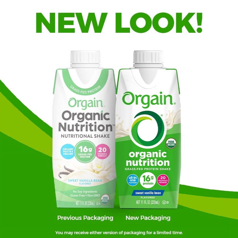 ORGAIN ORGANIC SWEET VANILLA BEAN NUTRITIONAL SHAKE 11 OZ CARTON 12 CT
